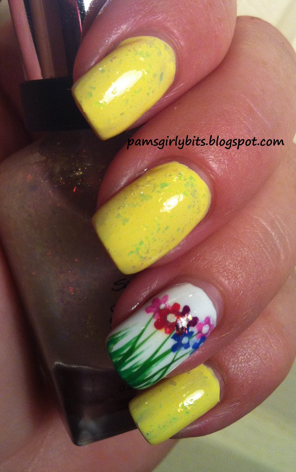 Girly Bits Flowers in the grass nail art