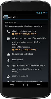 An app's permissions shown in the Settings UI.