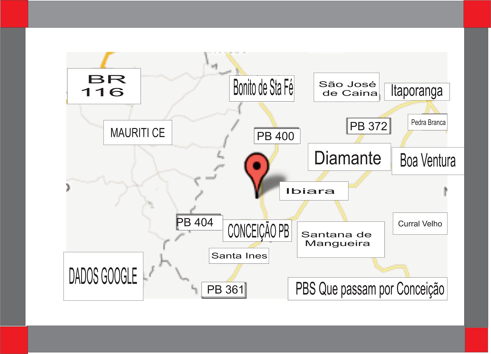 MAPA  DAS ESTRADAS  VALE DO PIANCO  ENTRONCAMENTO CONCEIÇÃO PB