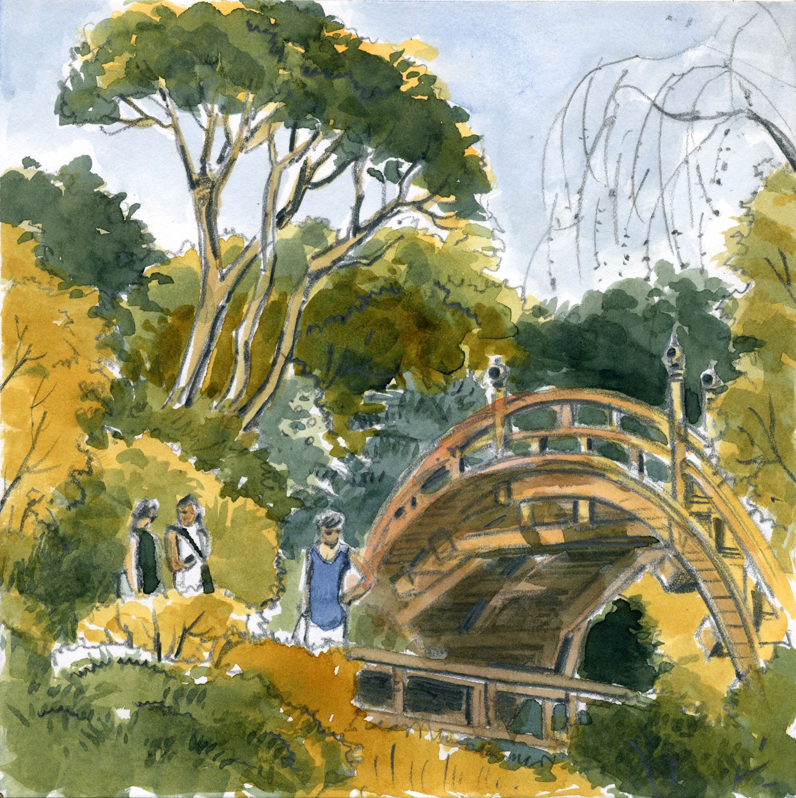 Japanese Garden Bridge Drawing works in progresson location: drawing at the huntington Japanese Garden Bridge Drawing works in progresson location: drawing at the huntington