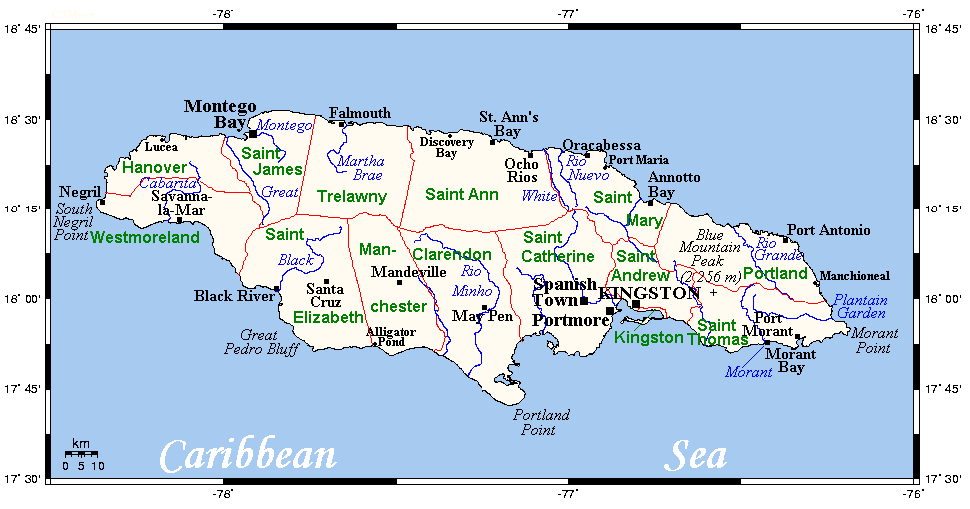 Social Studies class of 2013 Map of major Rivers in Jamaica
