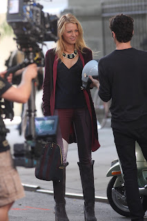 Blake Lively filming a scene for Gossip Girl with Chace Crawford