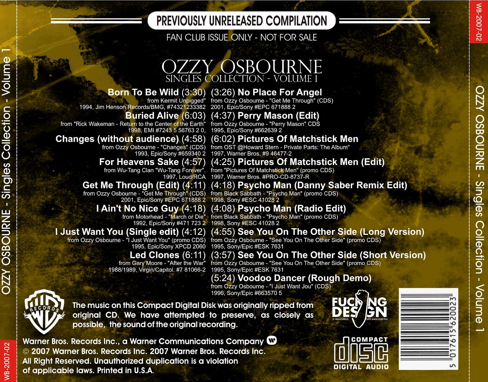 BlooD AnD HonoR MetaL: Ozzy Osbourne - Singles Collection: Volume 1 (2007)1600 x 1254