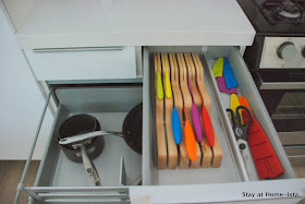 interior organization of Ikea kitchen cabinets and drawers