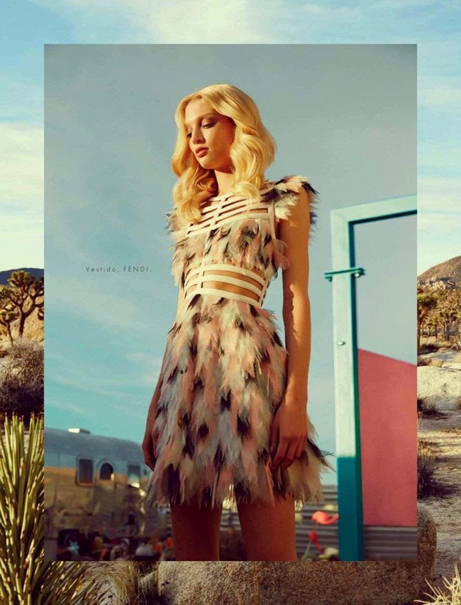 Elle Mexico March 2015, Melissa Tammerijn Fendi 2015 SS Leather & Organza Petals Dress Editorials