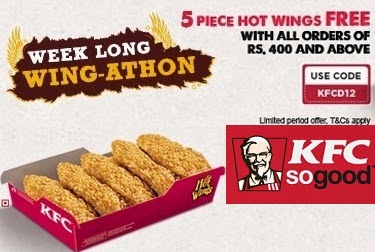 KFC Offer: Get 5 Pieces of Hot Wings for FREE on Online Ordering worth Rs.400 or more