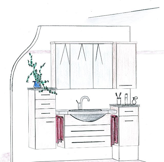 Tagebuch der Tischlerei Slawitscheck: Zeichnung einer Badezimmereinrichtung