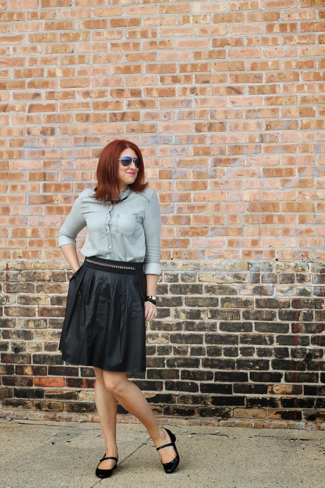 Faux, leather, pleated, skirt