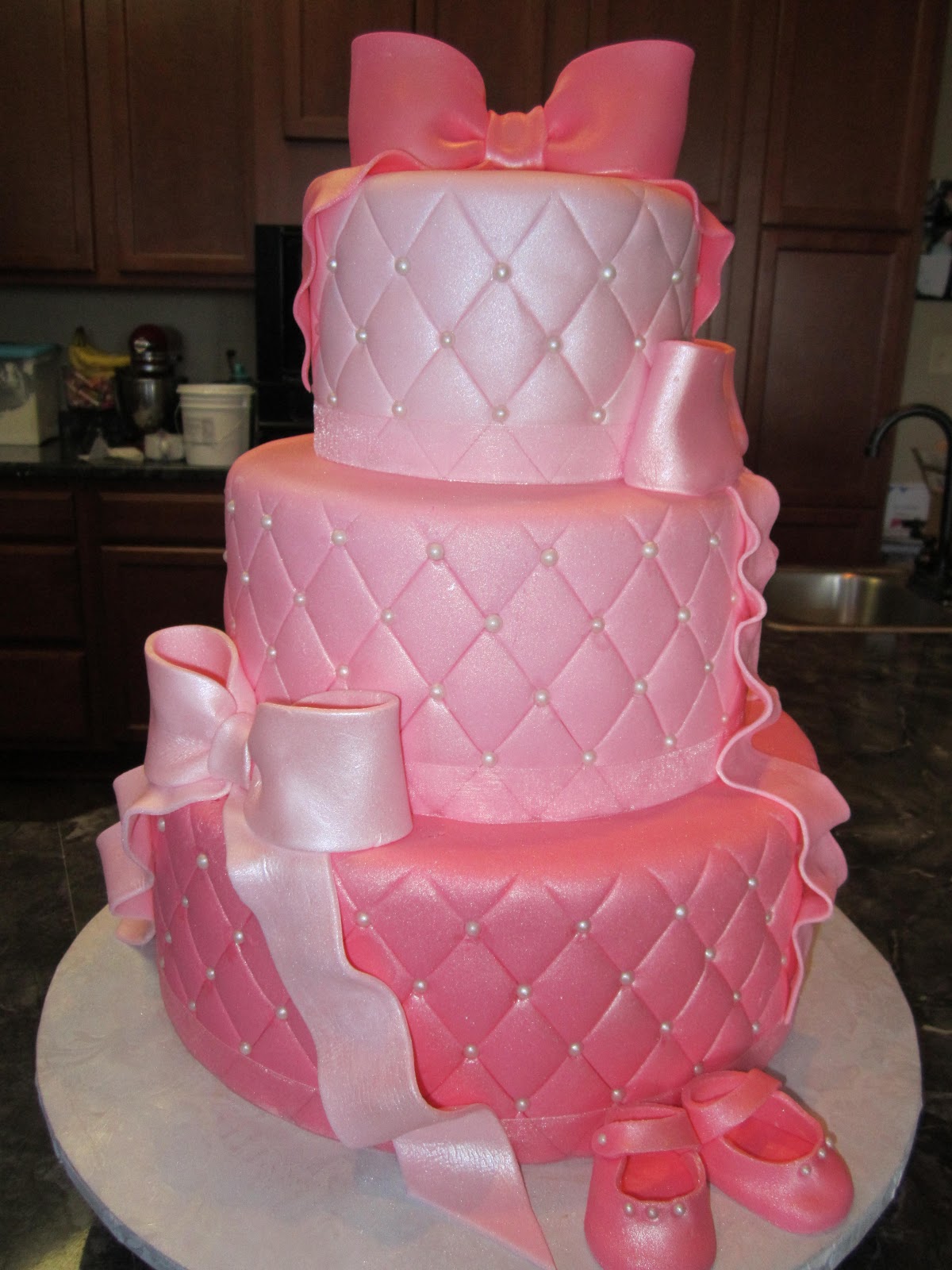 MyMoniCakes: Three Tier Quilted Pink & Pearl Baby Shower Cake with