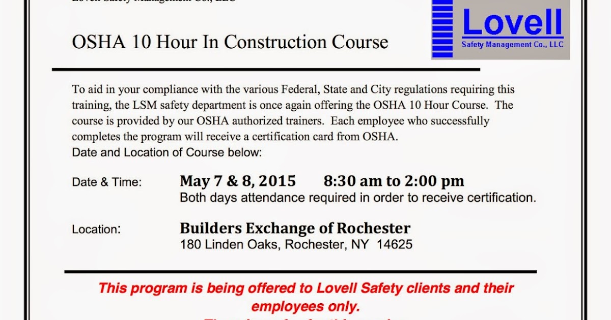 Safety Pays OSHA 10 Hour in Construction Course Rochester NY
