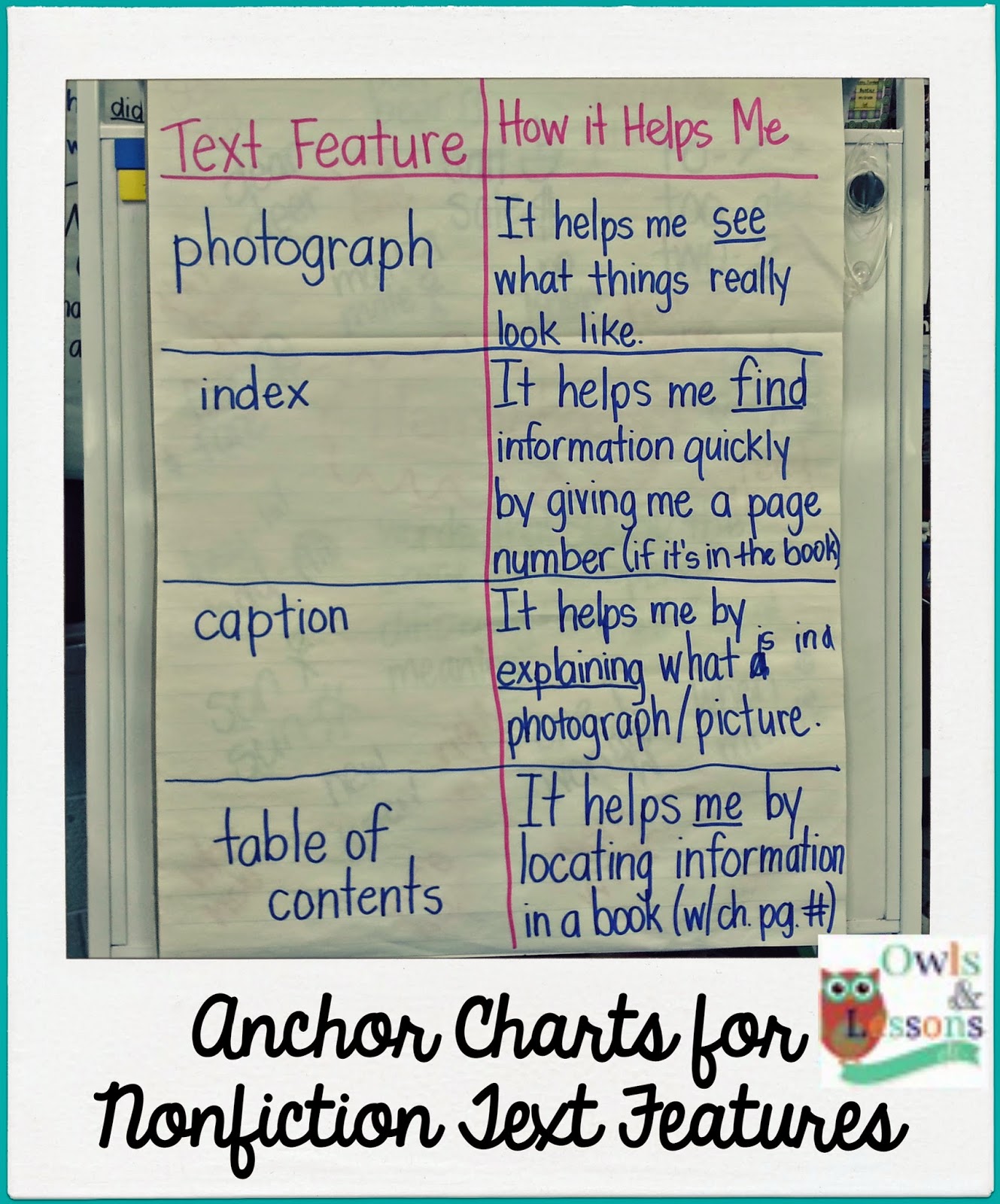 Wandering through Text Features Owls & Lessons, Etc.