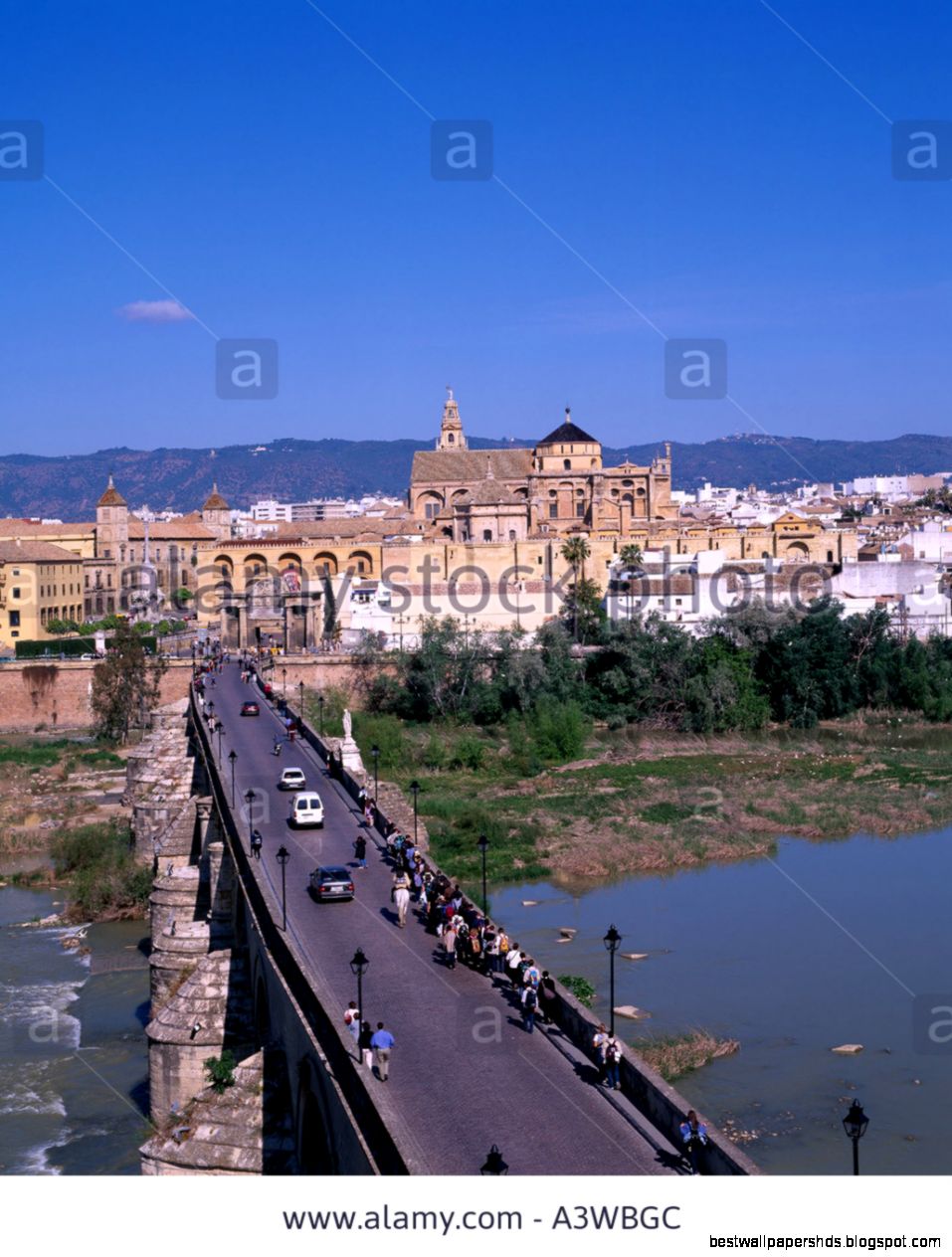 Mezquita Rome Bridge Cordoba Andalucia Spain Blue Sky Mountain Mezquita Rome Bridge Cordoba Andalucia Spain Blue Sky Mountain