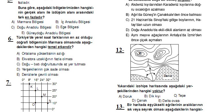 DERS SORULARI: 9. Sınıf Coğrafya 1. Dönem 2. Yazılı Soruları