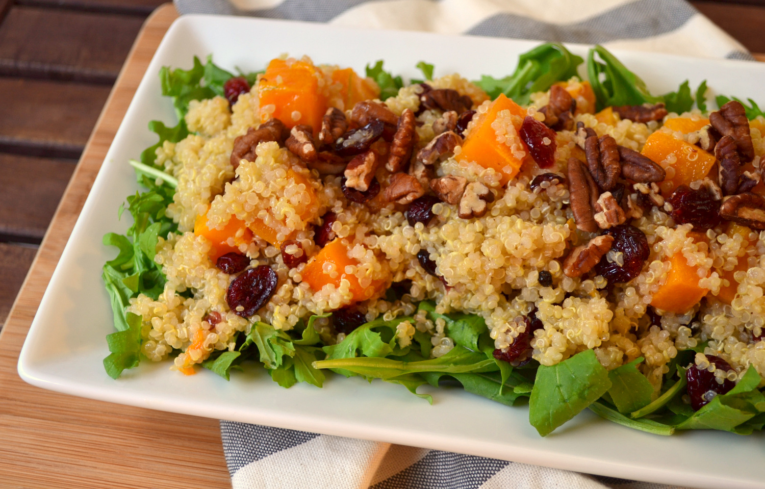 K&K Test Kitchen Butternut Squash, Arugula, and Quinoa Salad with Maple Vinaigrette