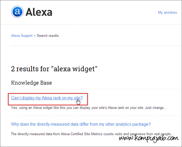 Screenshot halaman link widget Alexa Halaman link widget Alexa