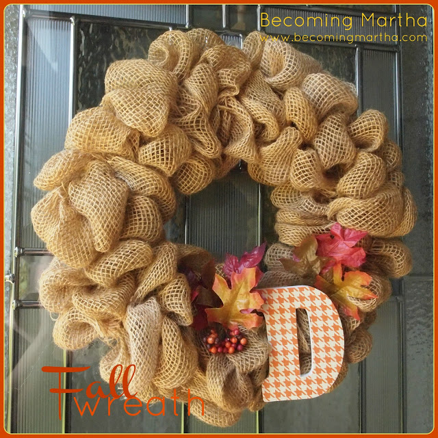 Fall Monogrammed Burlap Wreath from Becoming Martha.