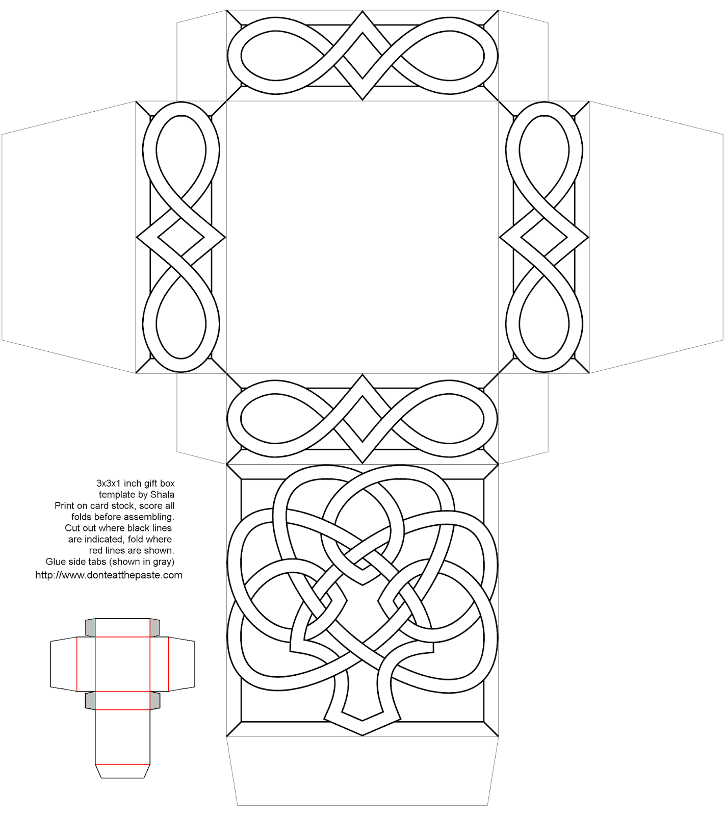 Knotwork shamrock box to print, color and make- full color version also available.