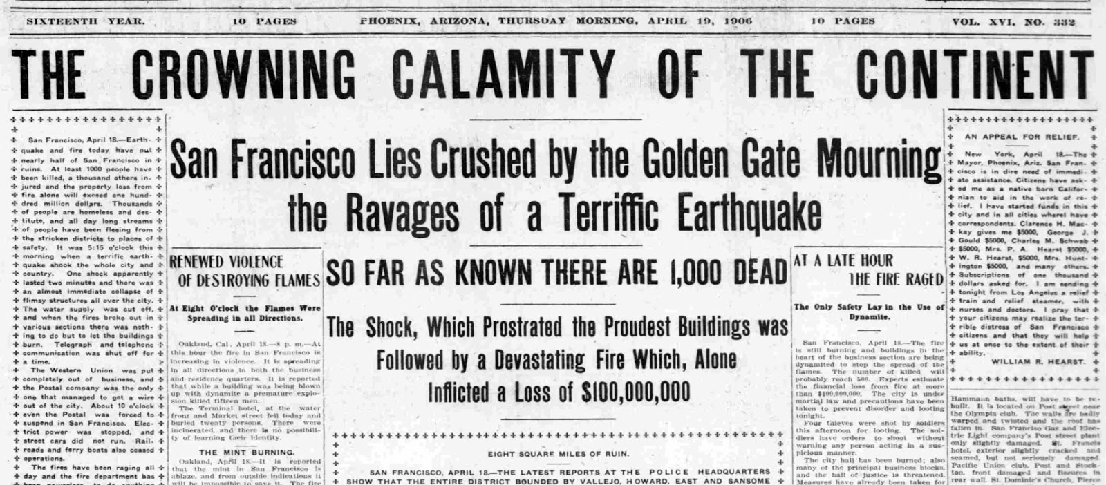 how phoenix was affected by the 1906 san francisco earthquake