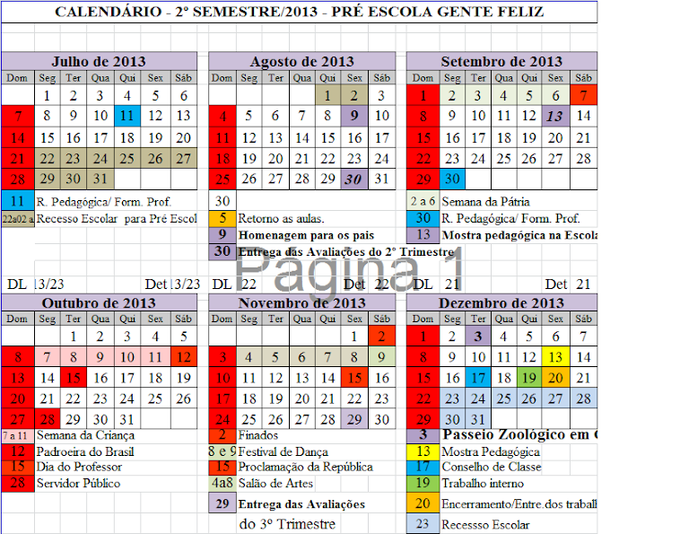 CALENDÁRIO 2° SEMESTRE