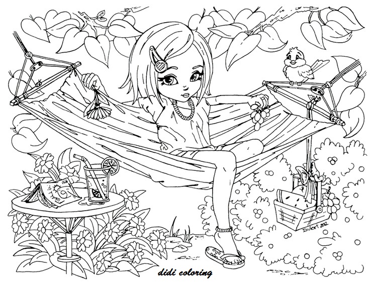 Didi Coloring Page Printable Summer Time Girl Enjoy On