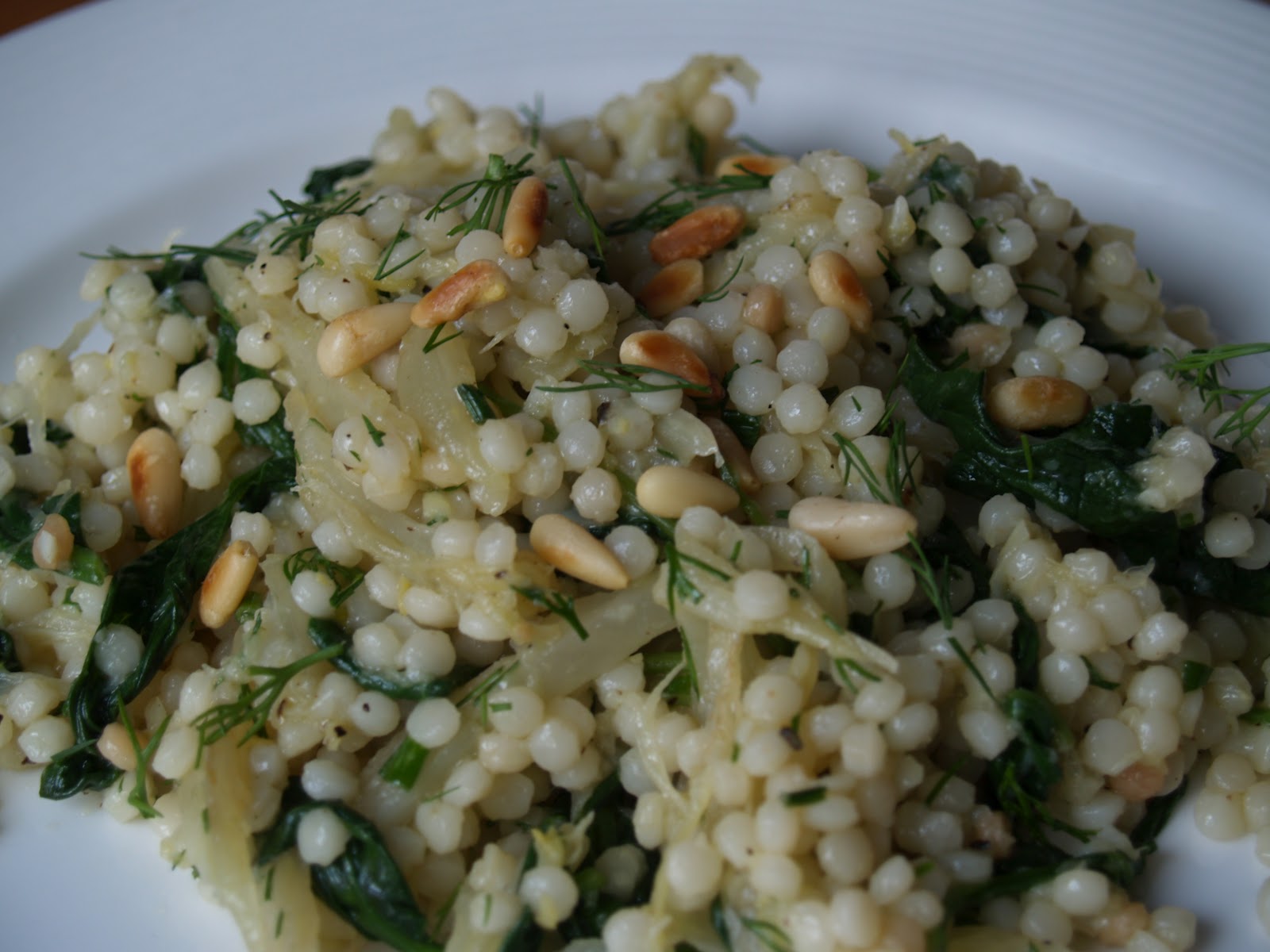 Persimmon and Peach Israeli Couscous with Fennel & Spinach