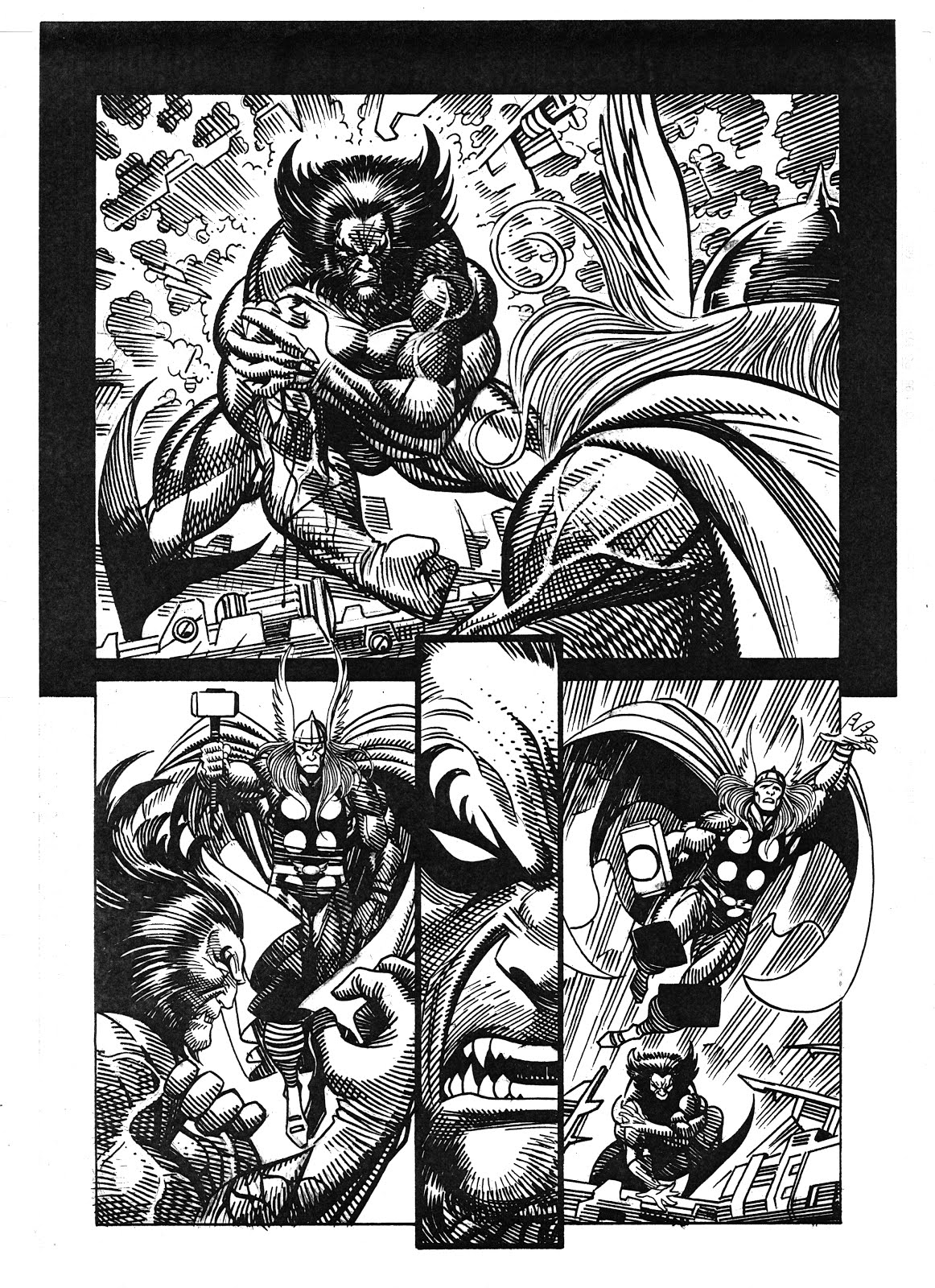 THOR AND WOLVERINE PENCIL AND INK MERIGGI