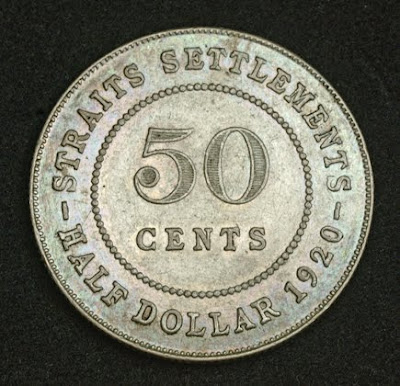 British Straits Settlements Dollar 50 Cents silver coin