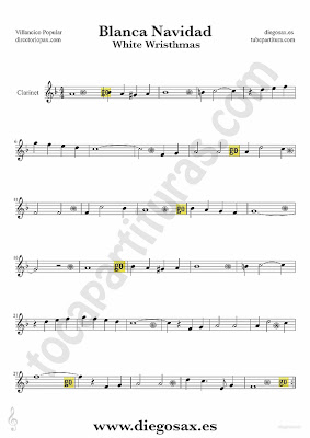 Tubescore White Christmas sheet music for Clarinet Christmas Carol music score