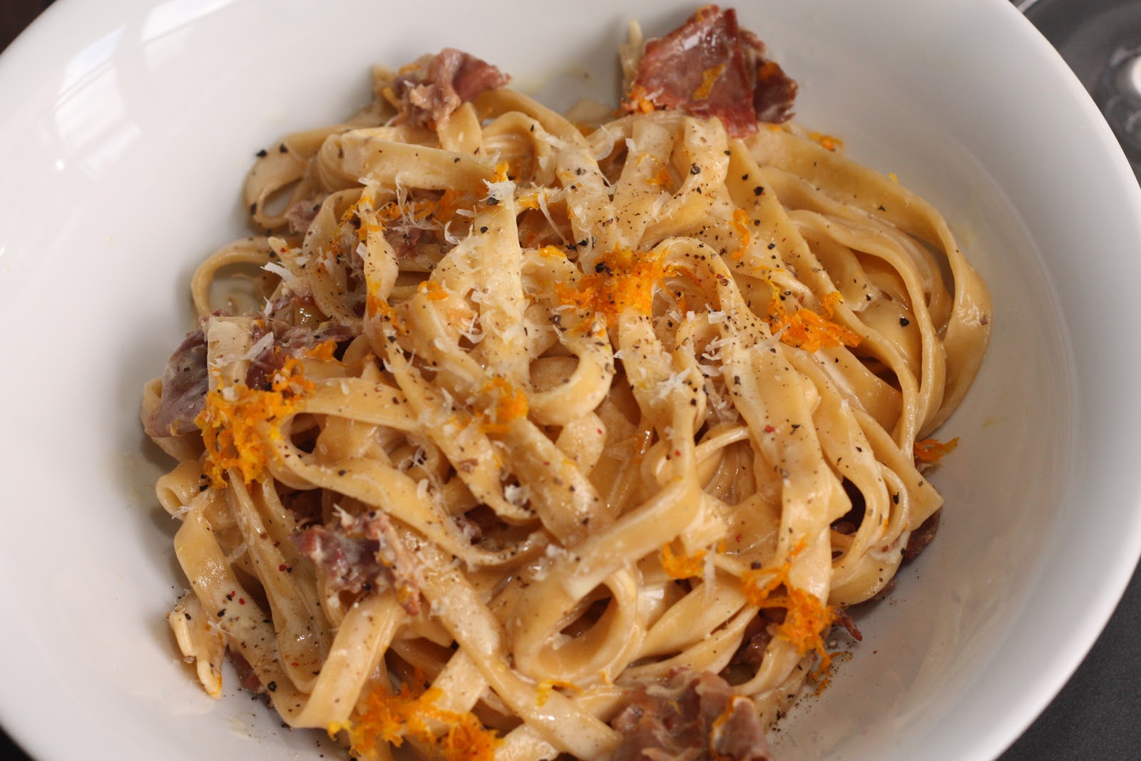 Pinot and Prose Tagliatelle with Prosciutto and Orange