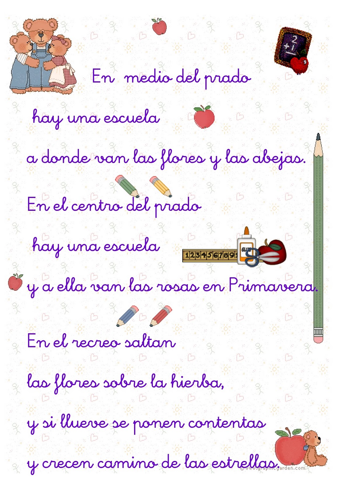 Fichas para primaria Poema de la escuela