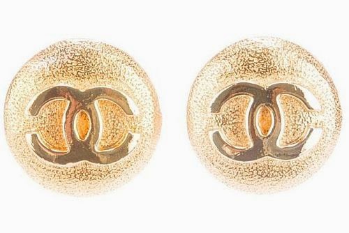 Chanel gold stud earrings with logo