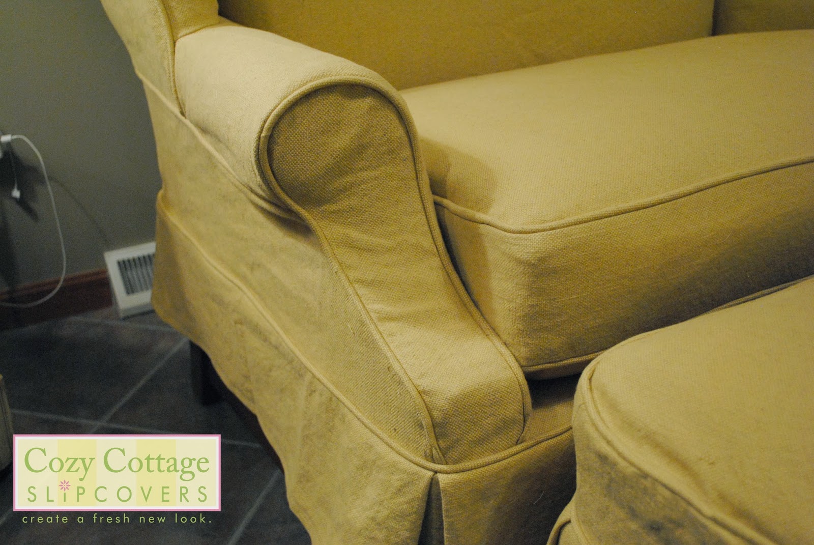 Cozy Cottage Slipcovers Winged Settee and Ottoman Slipcover