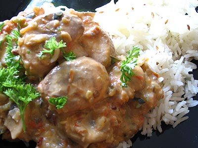 Mushroom Methi Curry with Basmati Onion Rice