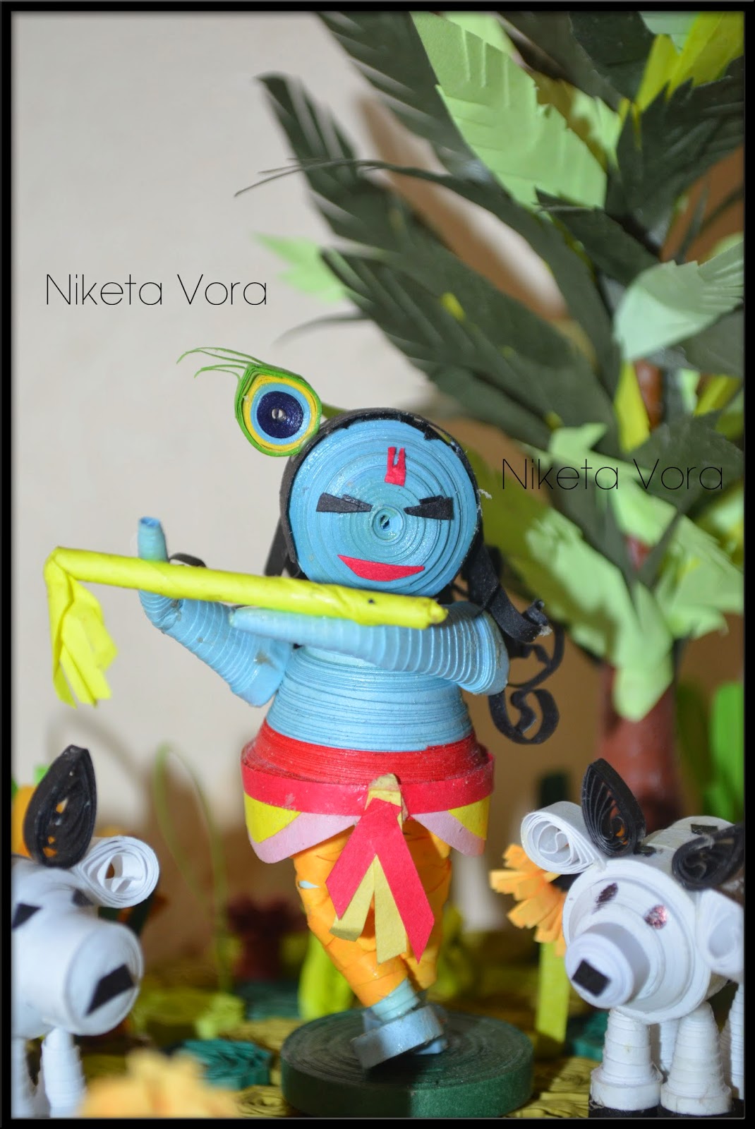 Niketa's Creative Corner 3D Quilled Lord Krishna Playing His Flute in