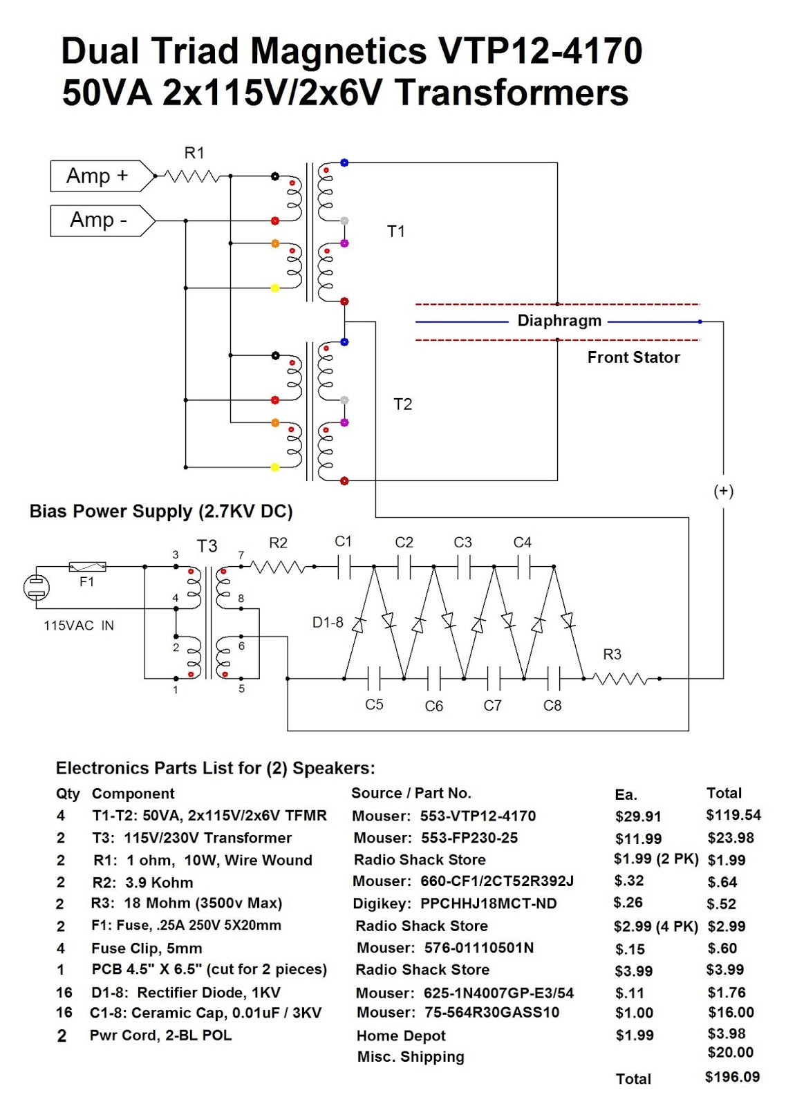 Jazzman's DIY Electrostatic Loudspeaker Page The Electronics Package