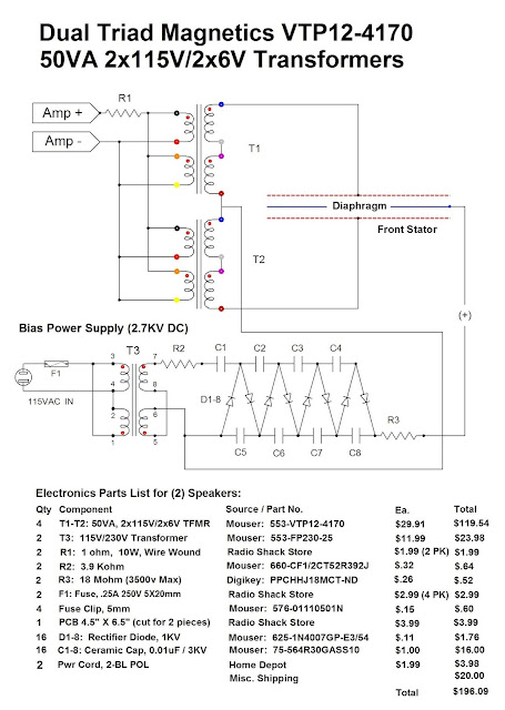 Jazzman's DIY Electrostatic Loudspeaker Page: The Electronics Package