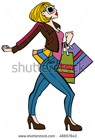 lady shopping cartoon
