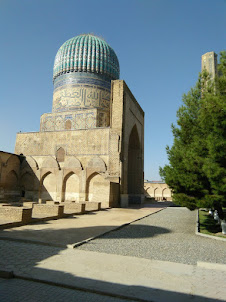 A partial view of Bibi Khanym Mosque ensemble from inside the Mosque grounds.