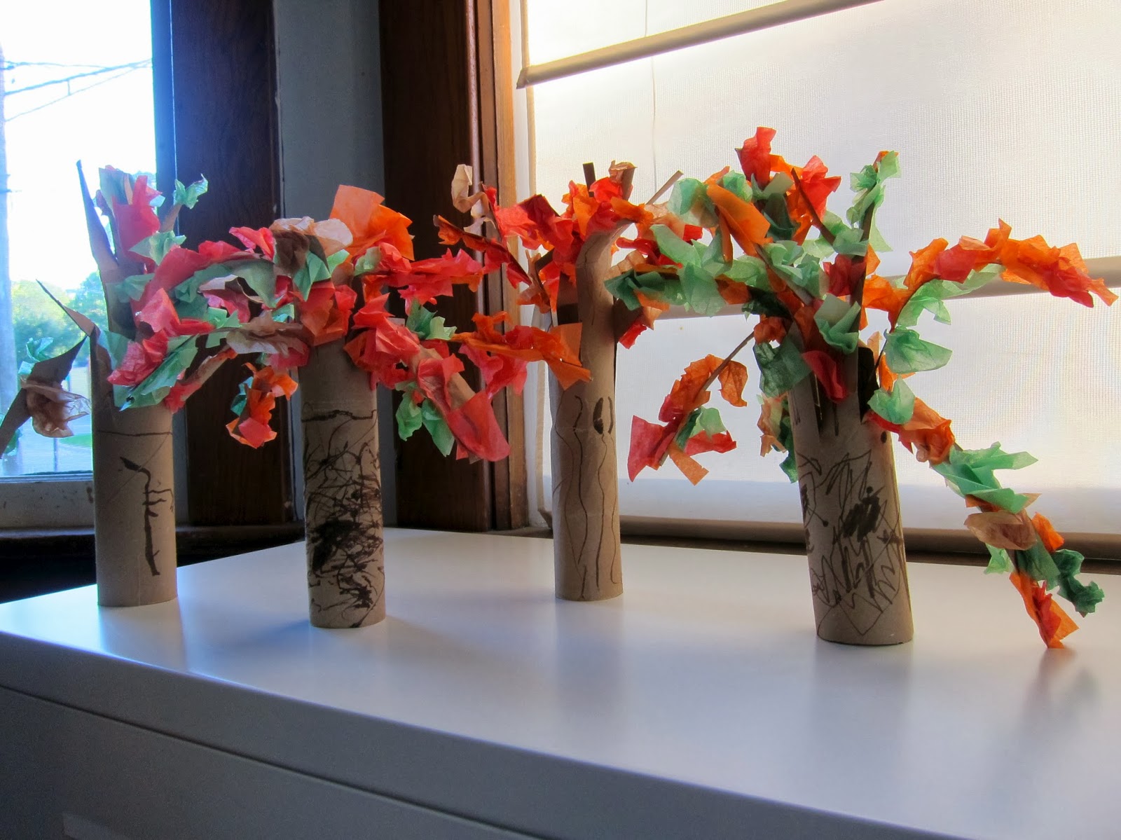 Paper Tube and Tissue Paper Autumn Trees