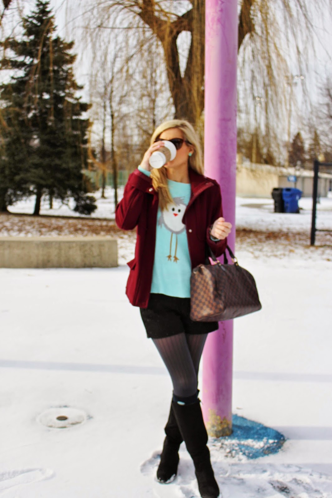 bijuleni - winter shorts and burgundy coat