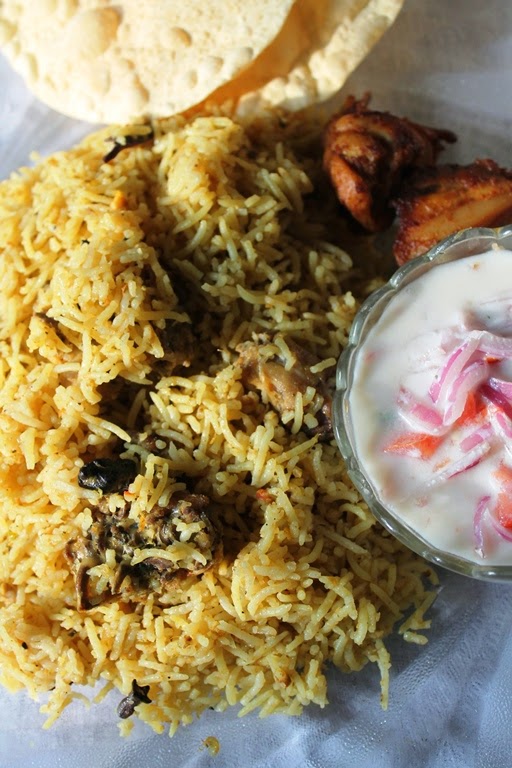 Lunch Menu 3 Chicken Biryani, Chciken Fry, Onion Raita, Rasam & Badam