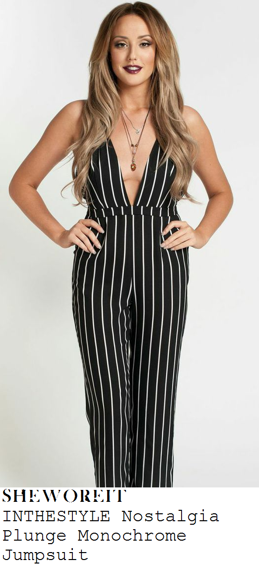 charlotte-crosby-black-and-white-pinstripe-stripe-sleeveless-plunge-front-jumpsuit