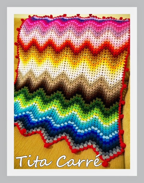 Tita Carré Agulha e Tricot Colcha ZigZag Multicolorida em crochet