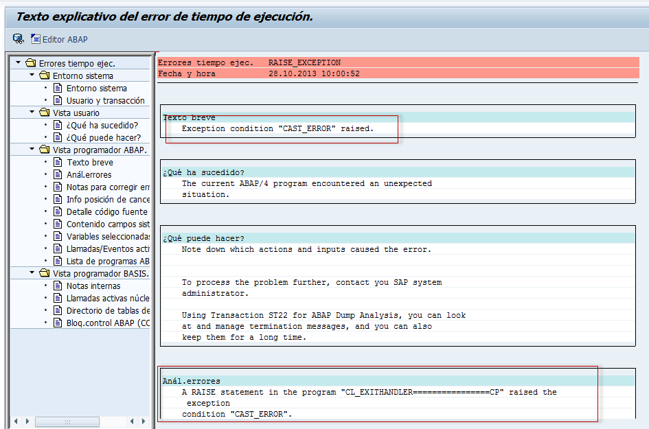 Código de Retorno DUMP "CAST_ERROR" al ejecutar un Report Painter/Writer.
