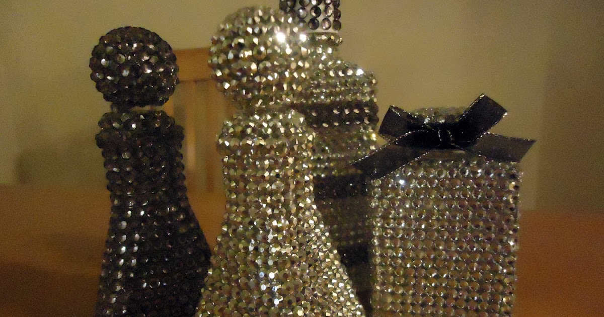 Frugal Home Design DIY Home Decor Make Rhinestone Covered Bottles