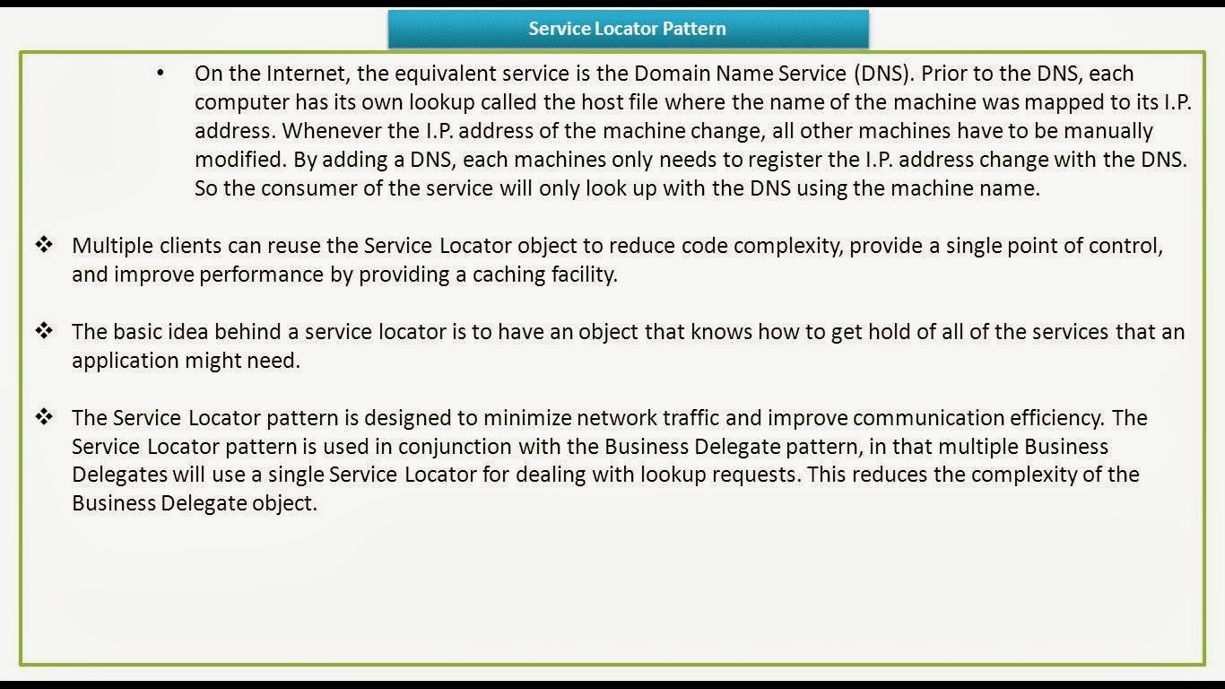JAVA EE Service Locator Design Pattern KeyPoints