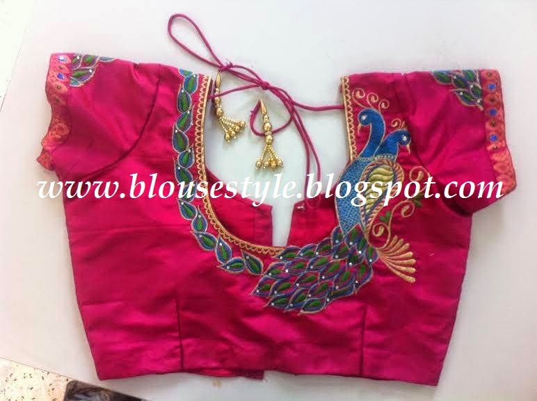 pink colour peacock designs blouse designer blouse