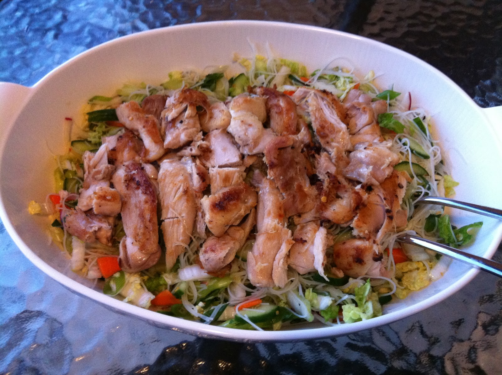 Southern Spoon Spicy Chicken Thighs with Cucumber Noodle Salad