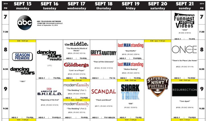 ABC Primetime Schedule - Various Shows - 6th Oct - 2nd Nov 2014