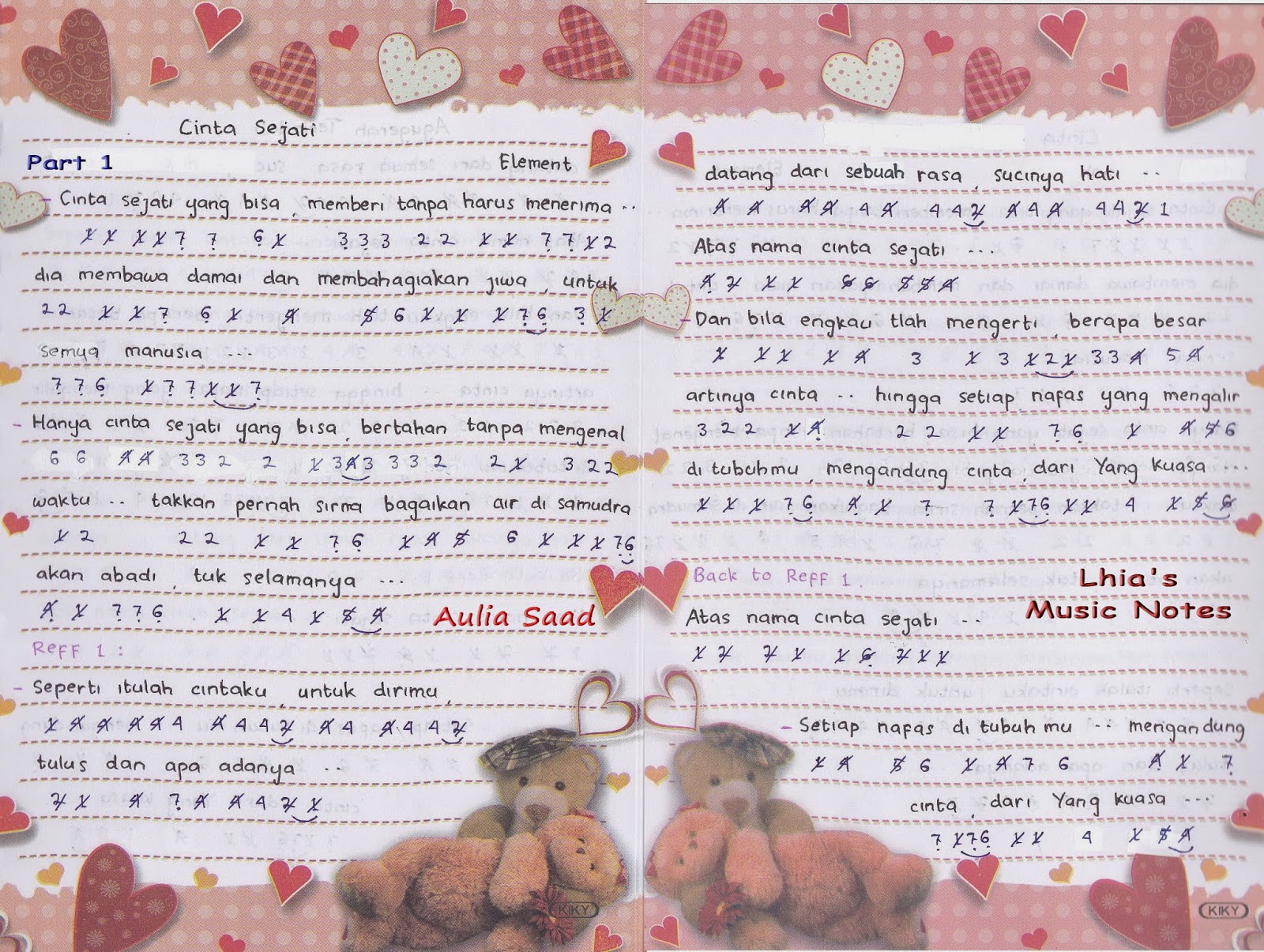 Not Angka Element Cinta Sejati Aulia S World